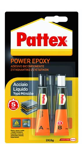 ADESIVI PATTEX POWER-EPOXY ACCIAIO LIQUIDO 6X2X11 ML