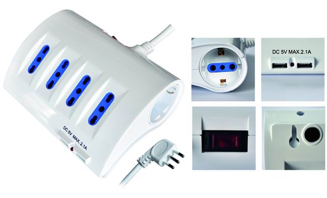 MULTIPRESE 8 PRESE +STOP SCHUKO+BIPASSO+USB SPINA 16A