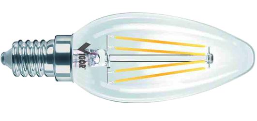 Lampadina LED Vigor a filamento candela luce calda E14 4W